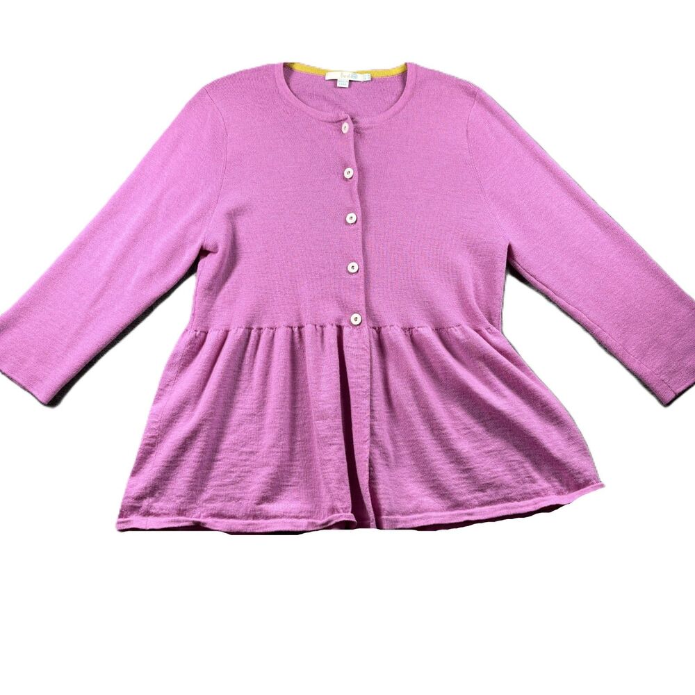 Boden Women Sweater 100% Wool Peplum Button Front Preppy Pink Size 18 2X J105